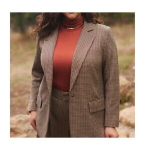 Eloquii Relaxed Fit Boyfriend Blazer Women's 18 Houndstooth Brown 1 Button NWT